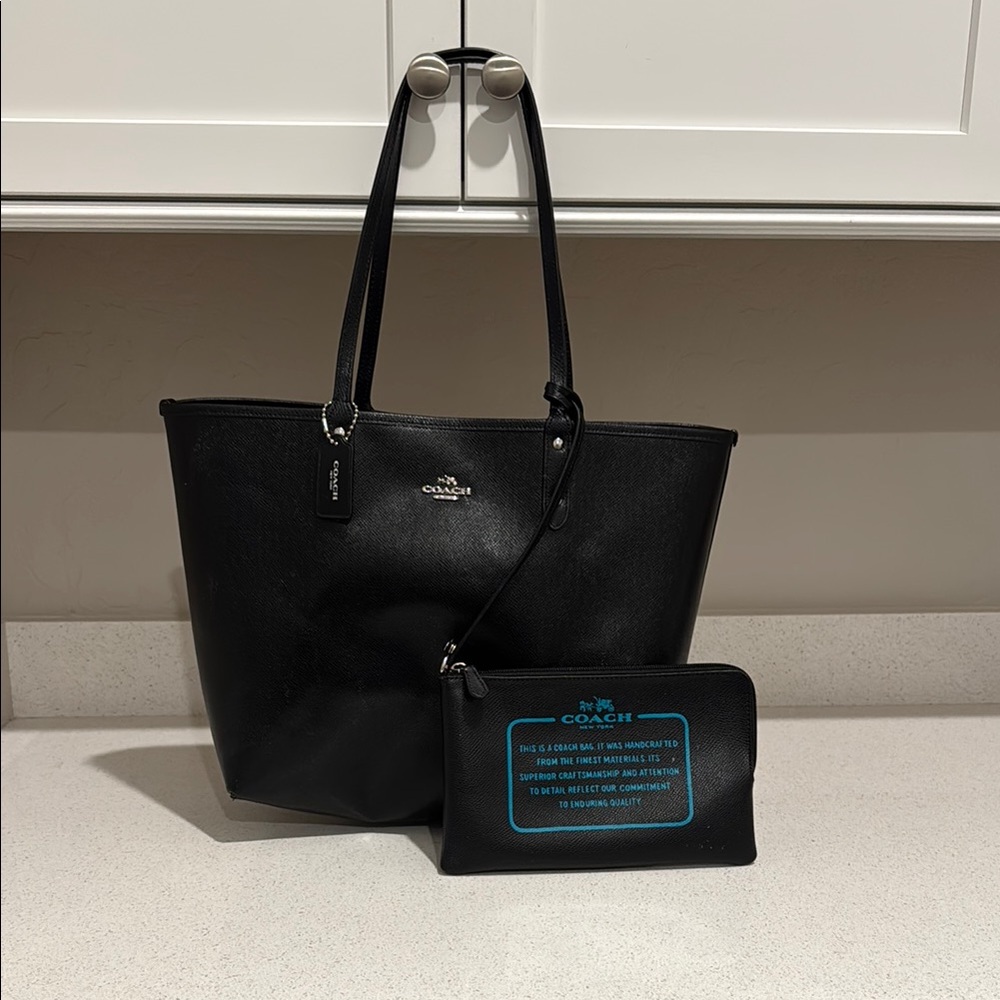 Coach Blue and Black Floral Tote - Picture 4 of 8